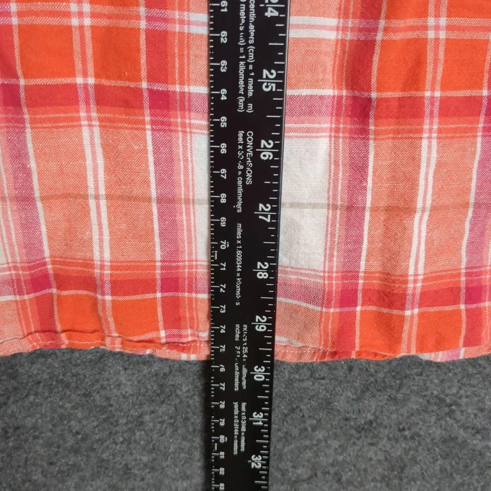 Banana Republic Slim Fit Plaid Button Down Shirt Mens Large Orange White Linen